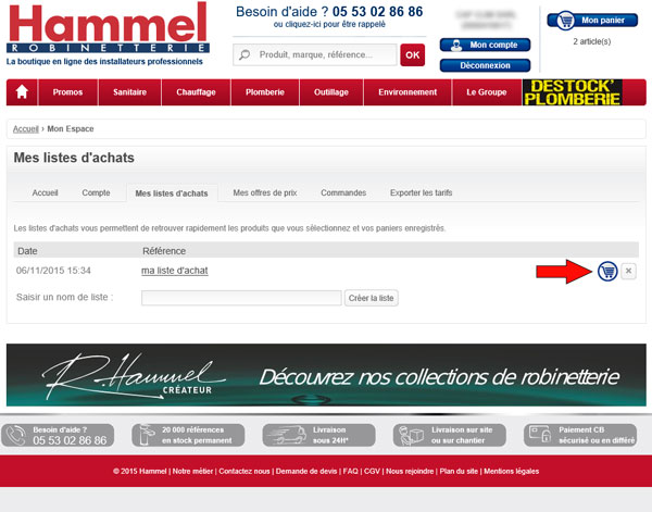 Transformez facilement votre liste d'achats en commande grâce au caddie.